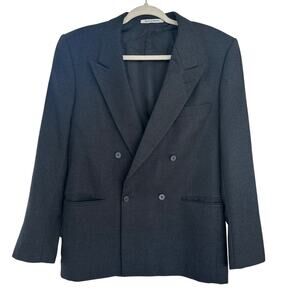 Vintage Men's Yves Saint Laurent Menswear Charcoal Wool Double Breasted Blazer